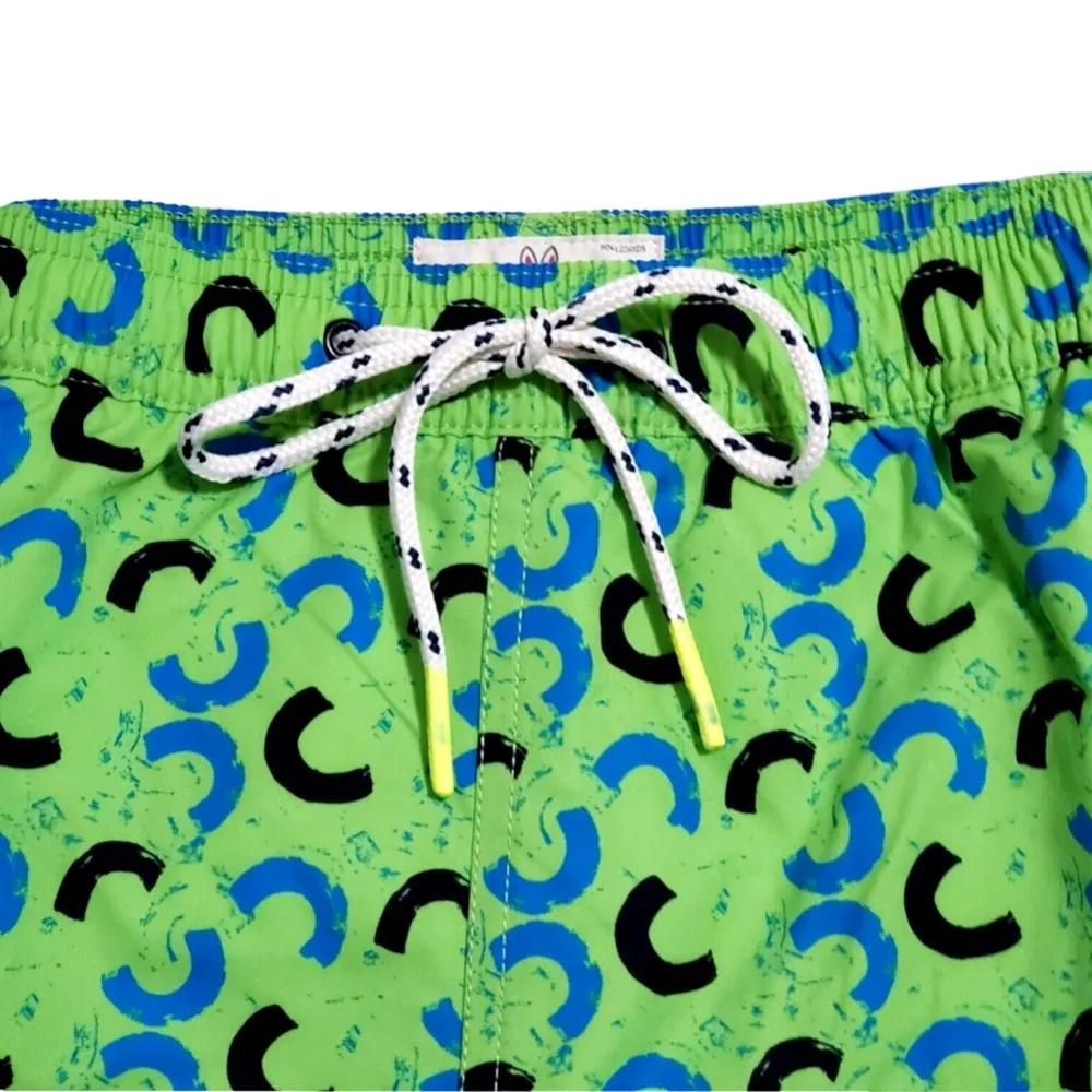 NEW Psycho Bunny Mens XXL Green Gecko Bold Brushstroke Swim Trunks